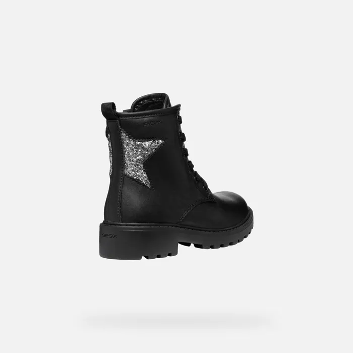 Geox Ankle Boots CASEY GIRL BlackDark Silver Combat Boots Blackdark Silver 8211 Kids