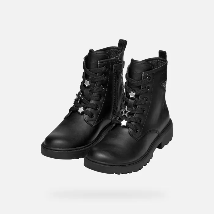 Geox Ankle Boots CASEY GIRL BlackDark Silver Combat Boots Blackdark Silver 8211 Kids