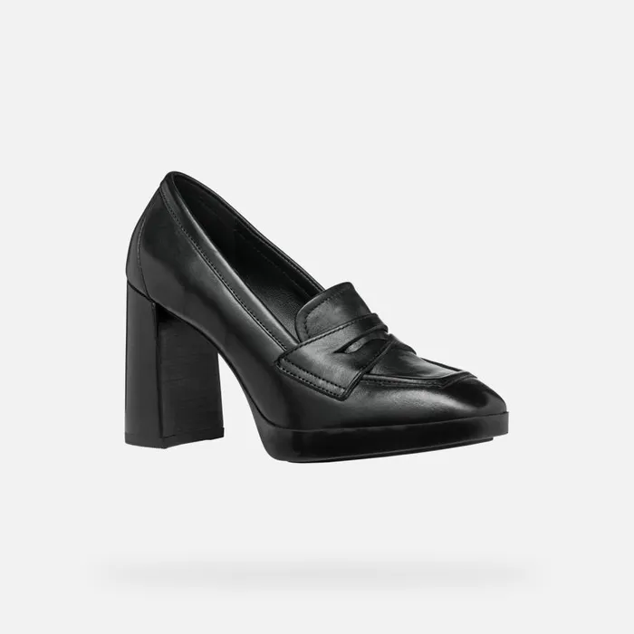 Geox Heels TEULADA WOMAN Black Heeled Loafers Black 8211 Woman