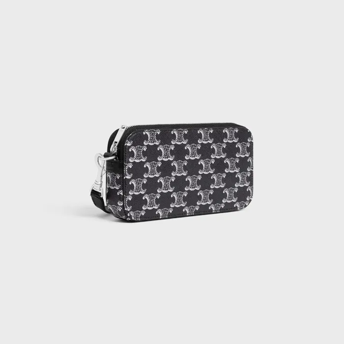 Horizontal Pouch In Triomphe Canvas And Calfskin Silver Black Men CELINE TECH ACCESSORIES