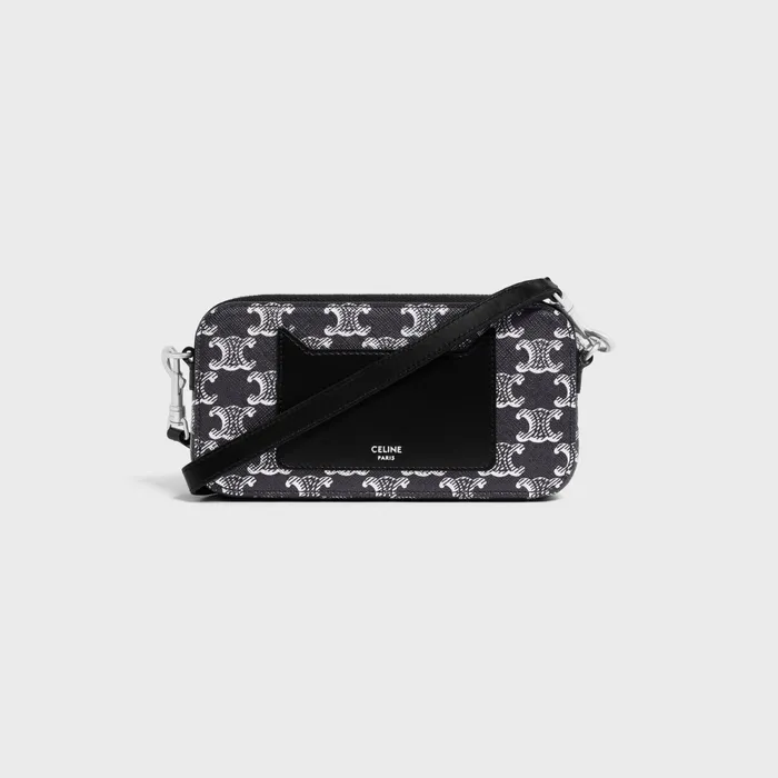 Horizontal Pouch In Triomphe Canvas And Calfskin Silver Black Men CELINE TECH ACCESSORIES