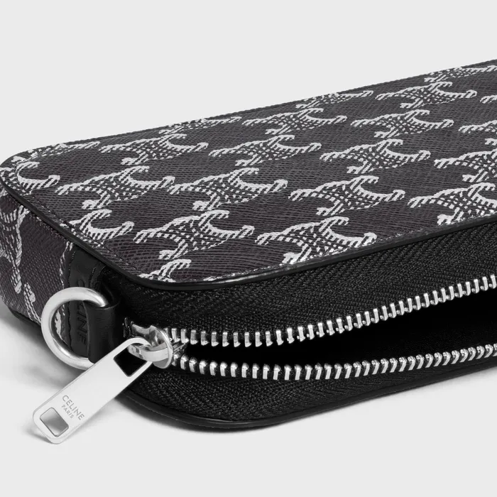 Horizontal Pouch In Triomphe Canvas And Calfskin Silver Black Men CELINE TECH ACCESSORIES