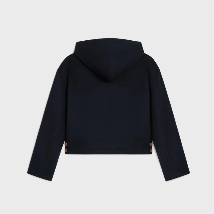 Jacket With Hood In Double Face Cashmere Navy Women CELINE COATS