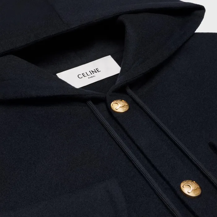 Jacket With Hood In Double Face Cashmere Navy Women CELINE COATS