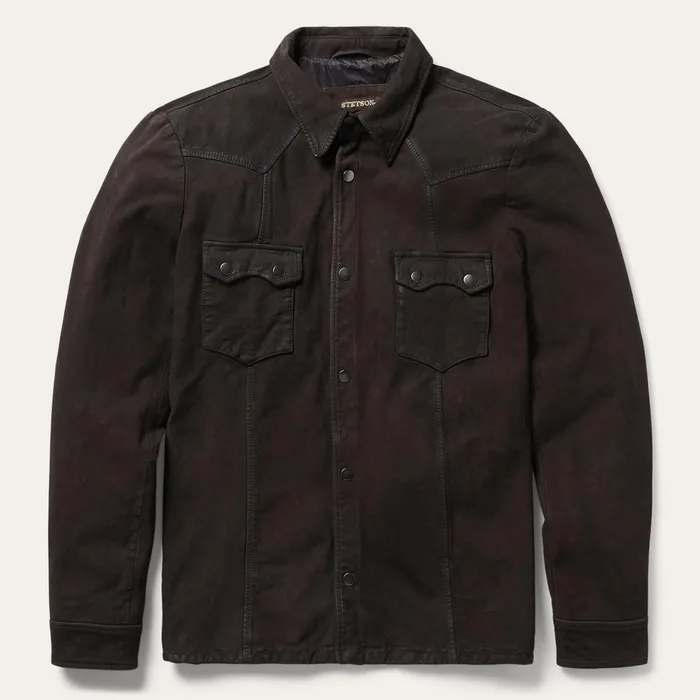 Jackets Men Stetson Leather Western Shirt Jacket Brown