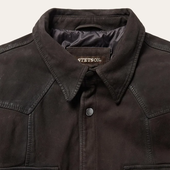 Jackets Men Stetson Leather Western Shirt Jacket Brown
