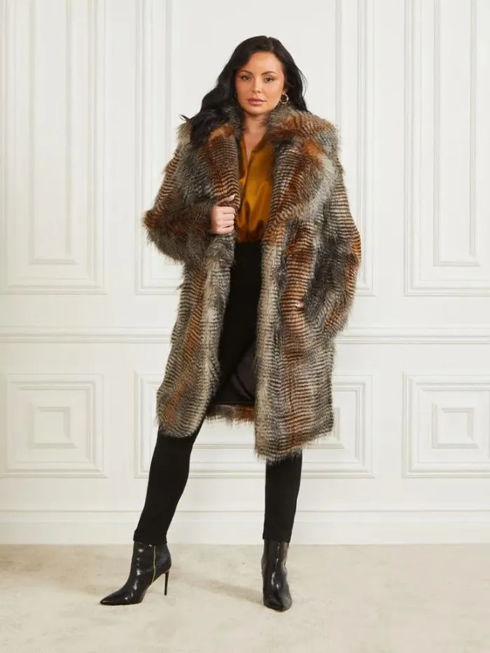Jackets Women Marciano Alexandra FauxFur Coat Microstriped Fur