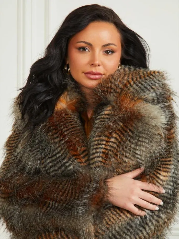Jackets Women Marciano Alexandra FauxFur Coat Microstriped Fur Jackets Women Marciano Alexandra FauxFur Coat Microstriped Fur