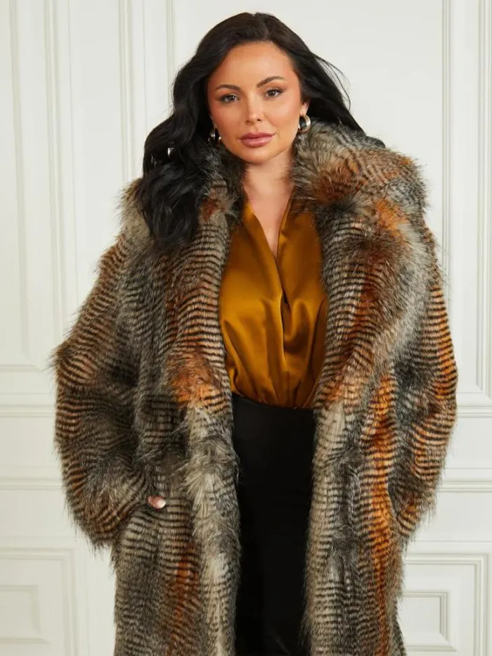 Jackets Women Marciano Alexandra FauxFur Coat Microstriped Fur Jackets Women Marciano Alexandra FauxFur Coat Microstriped Fur
