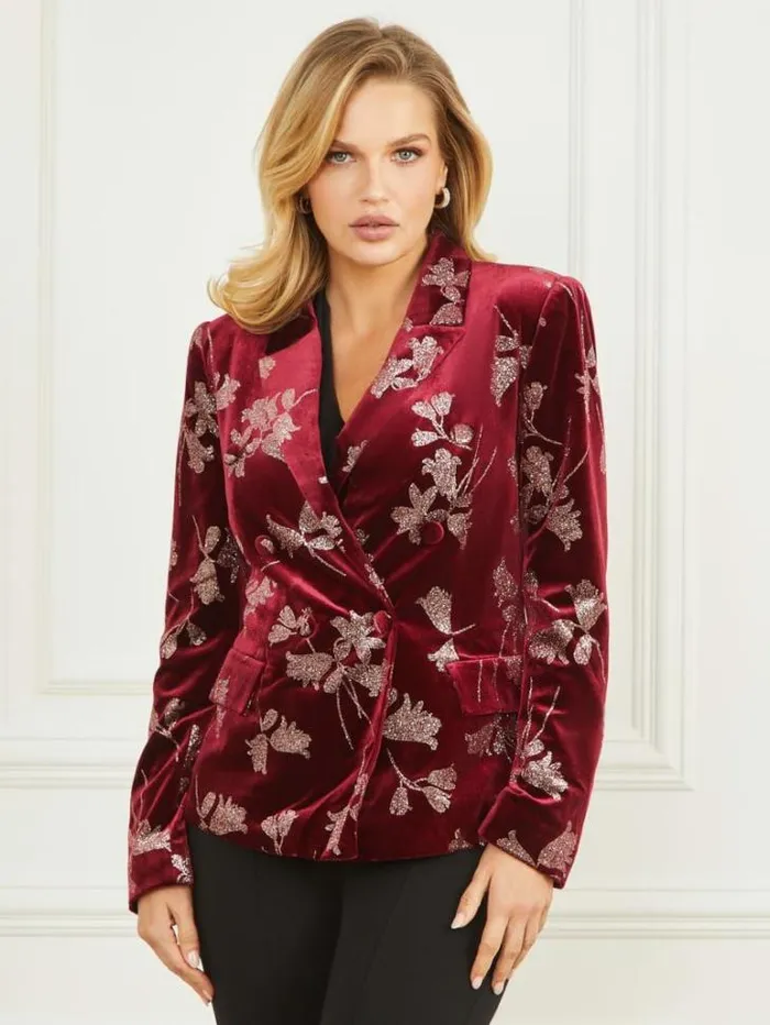 Jackets Women Marciano Angelica Velvet Blazer Purple Petal With Rose Go Jackets Women Marciano Angelica Velvet Blazer Purple Petal With Rose Go