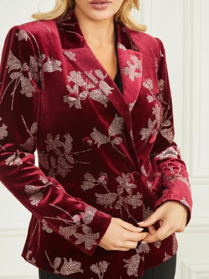 Jackets Women Marciano Angelica Velvet Blazer Purple Petal With Rose Go Jackets Women Marciano Angelica Velvet Blazer Purple Petal With Rose Go