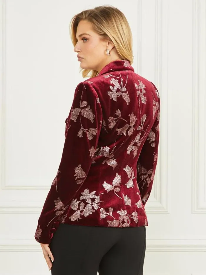 Jackets Women Marciano Angelica Velvet Blazer Purple Petal With Rose Go Jackets Women Marciano Angelica Velvet Blazer Purple Petal With Rose Go