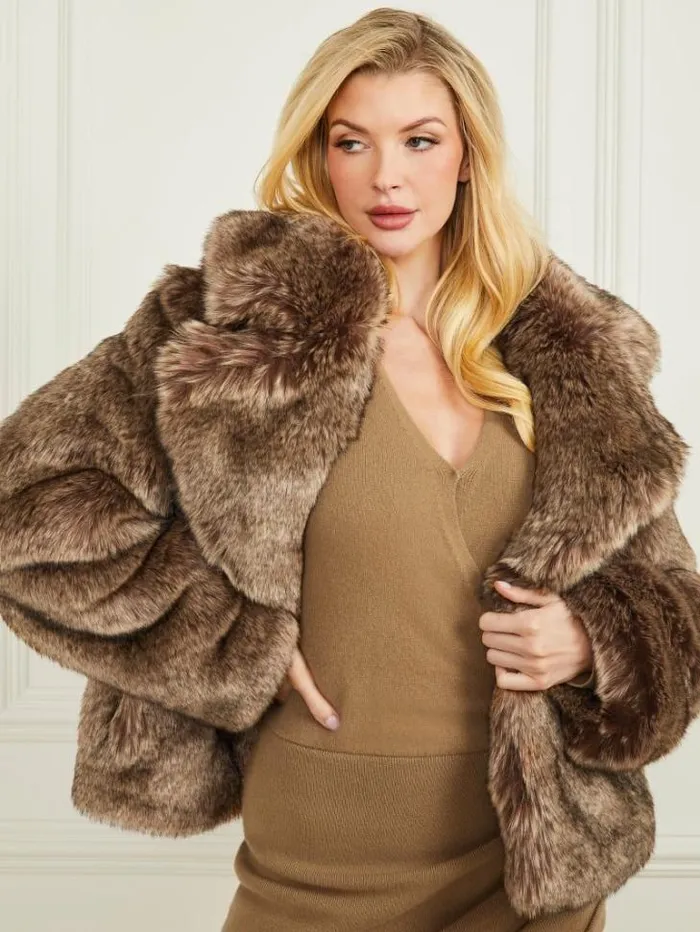 Jackets Women Marciano Duchesse FauxFur Jacket Dark Dune Multi Jackets Women Marciano Duchesse FauxFur Jacket Dark Dune Multi