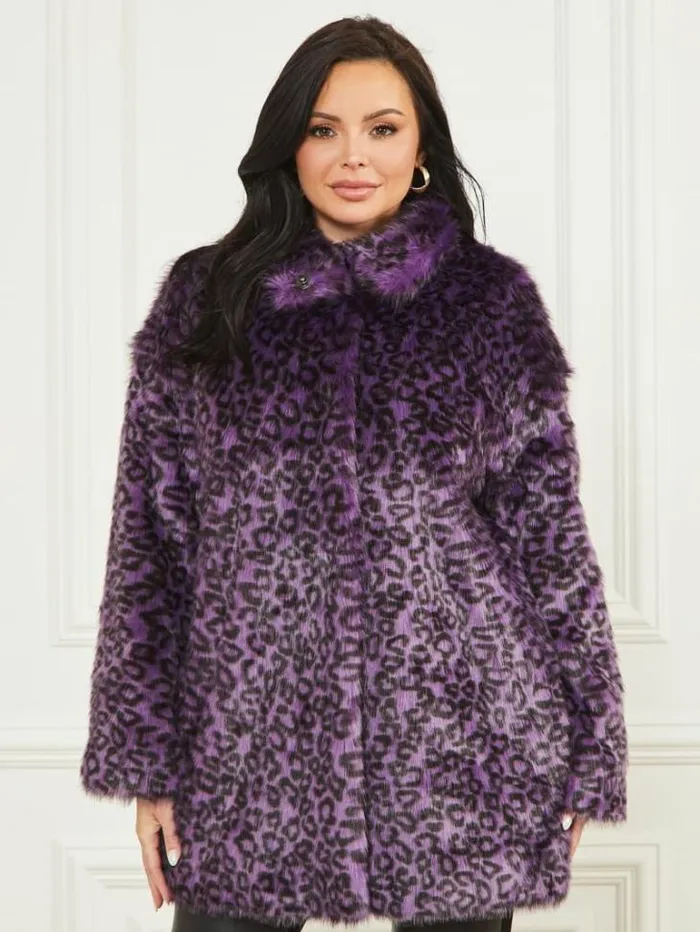 Jackets Women Marciano Larissa FauxFur Coat Satellite Purple and Black