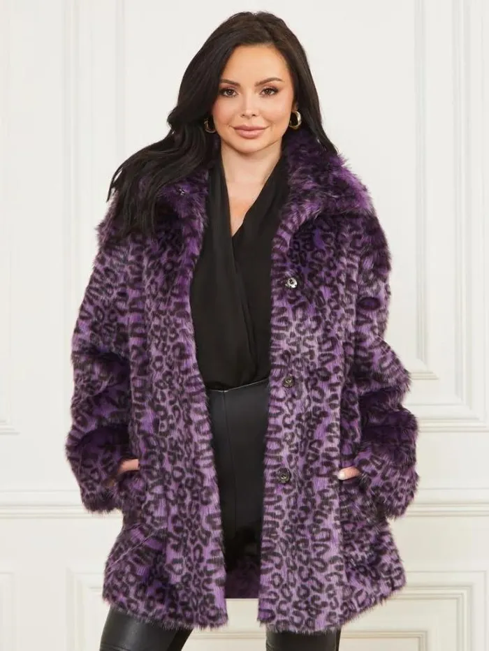 Jackets Women Marciano Larissa FauxFur Coat Satellite Purple and Black Jackets Women Marciano Larissa FauxFur Coat Satellite Purple and Black