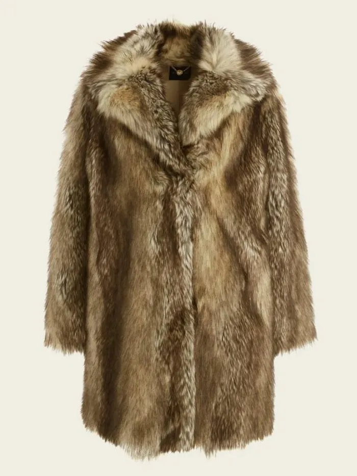 Jackets Women Marciano Lucrezia Coat Beige And Brown Mixed Fur