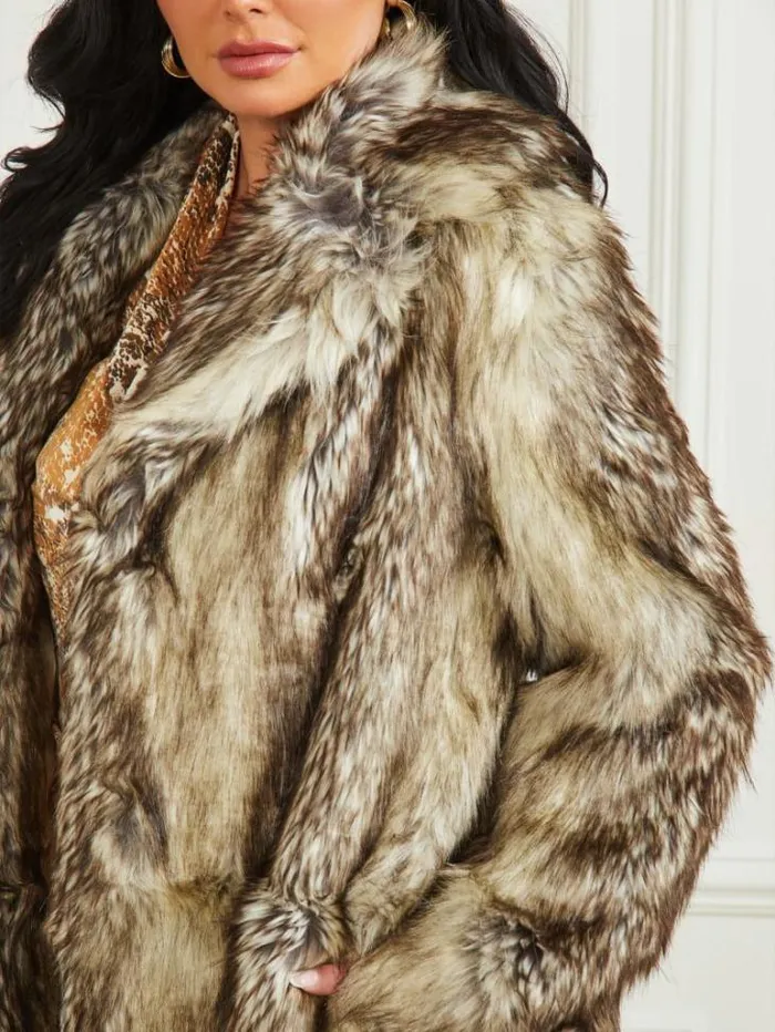 Jackets Women Marciano Lucrezia Coat Beige And Brown Mixed Fur