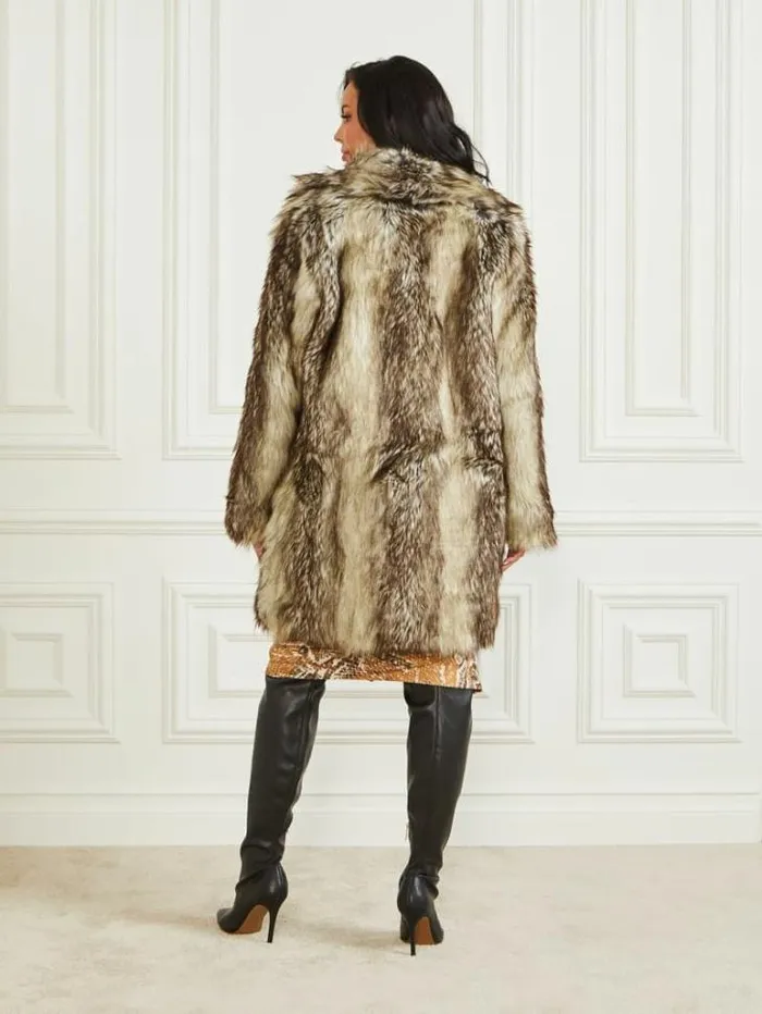 Jackets Women Marciano Lucrezia Coat Beige And Brown Mixed Fur