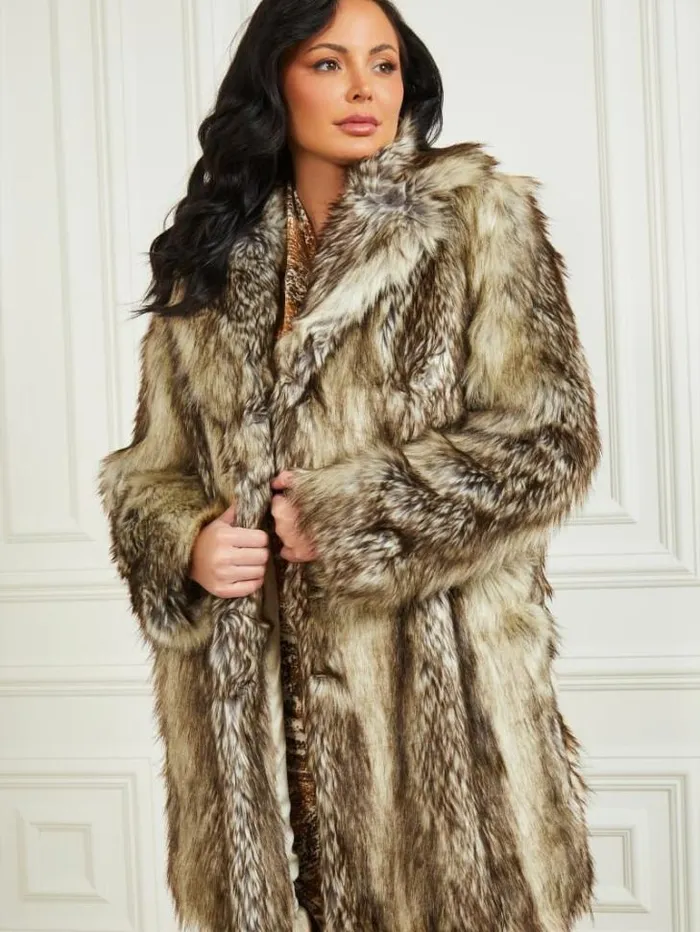 Jackets Women Marciano Lucrezia Coat Beige And Brown Mixed Fur