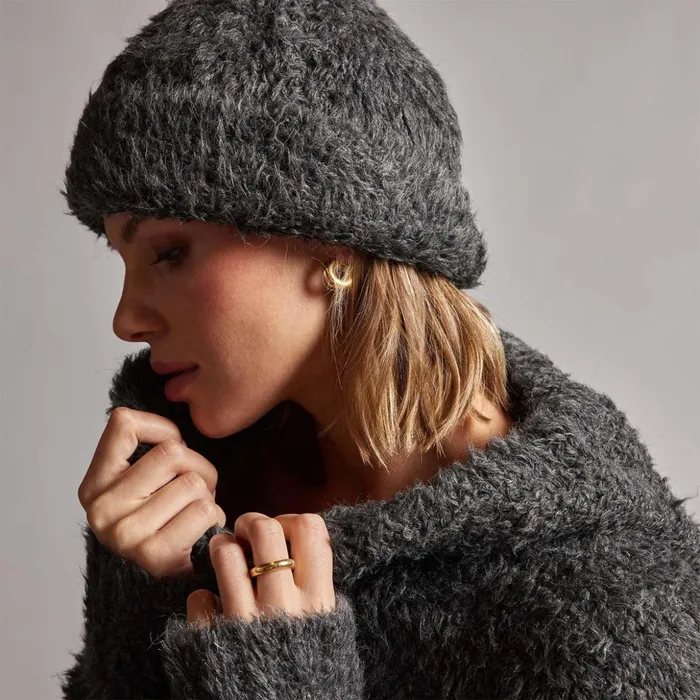 James Perse Hats Wool Blend Sherpa Beanie Anthracite 8211 MenWomen