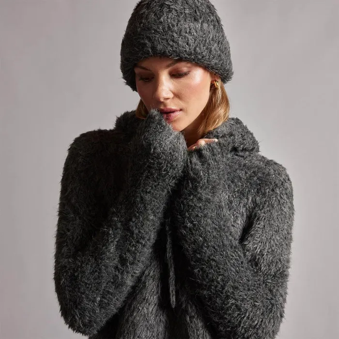 James Perse Hats Wool Blend Sherpa Beanie Anthracite 8211 MenWomen
