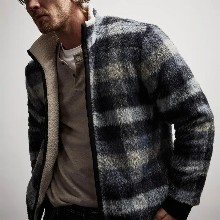 James Perse JacketsOuterwear Sherpa Lined Plaid Zip Jacket Breeze Plaid 8211 Men James Perse JacketsOuterwear Sherpa Lined Plaid Zip Jacket Breeze Plaid 8211 Men
