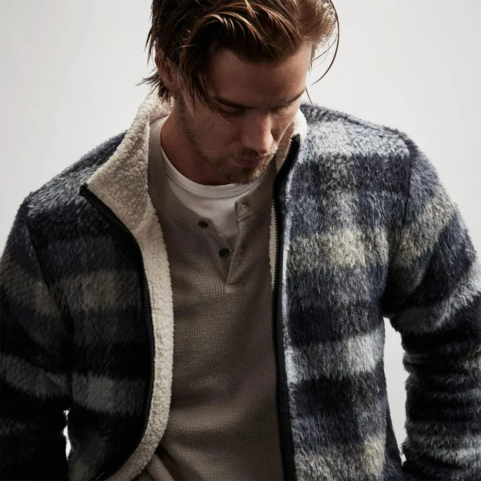 James Perse JacketsOuterwear Sherpa Lined Plaid Zip Jacket Breeze Plaid 8211 Men