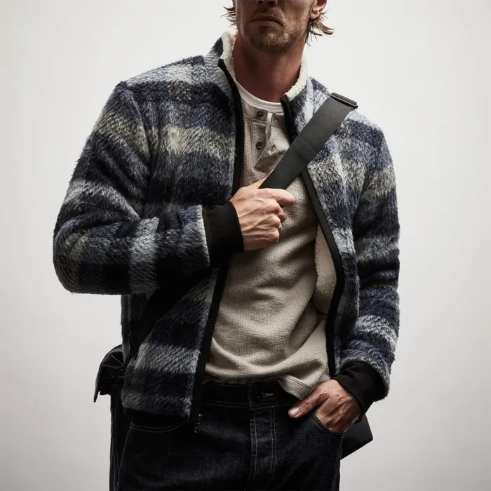 James Perse JacketsOuterwear Sherpa Lined Plaid Zip Jacket Breeze Plaid 8211 Men