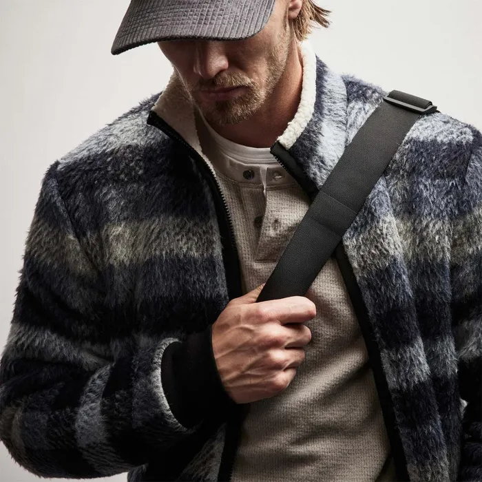 James Perse JacketsOuterwear Sherpa Lined Plaid Zip Jacket Breeze Plaid 8211 Men