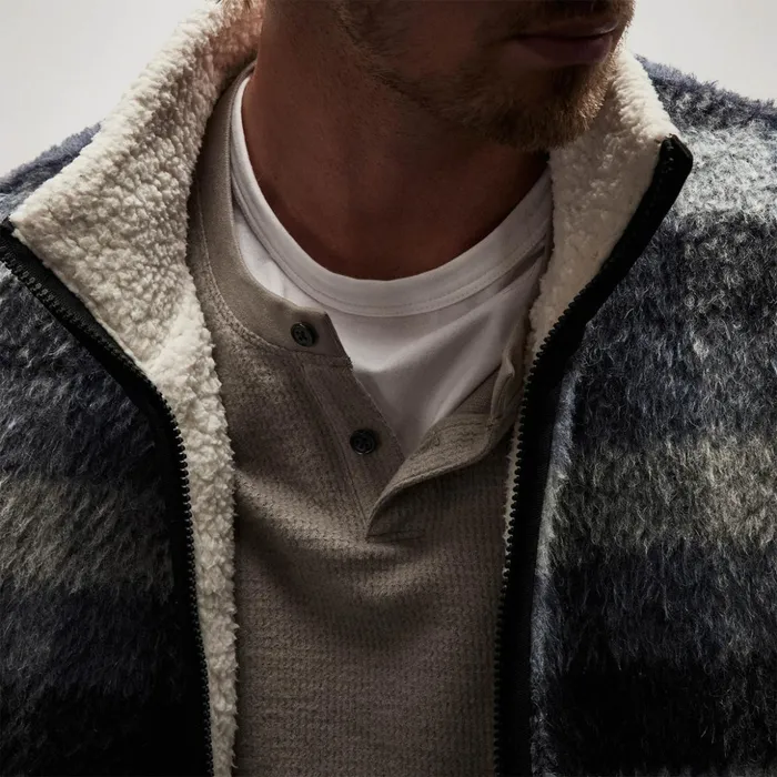 James Perse JacketsOuterwear Sherpa Lined Plaid Zip Jacket Breeze Plaid 8211 Men