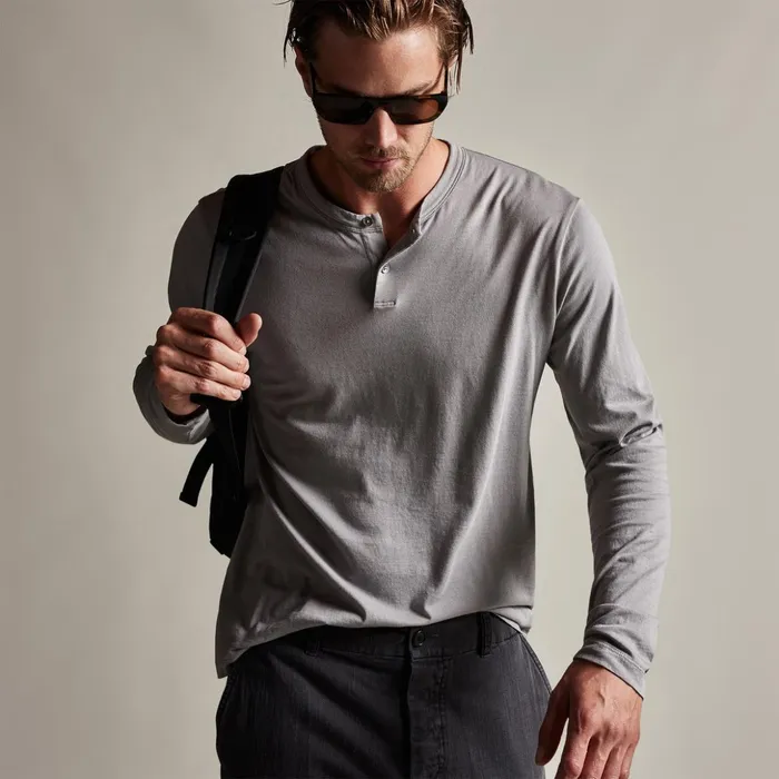 James Perse PolosNovelty Tops Brushed Lotus Henley Silver Grey 8211 Men