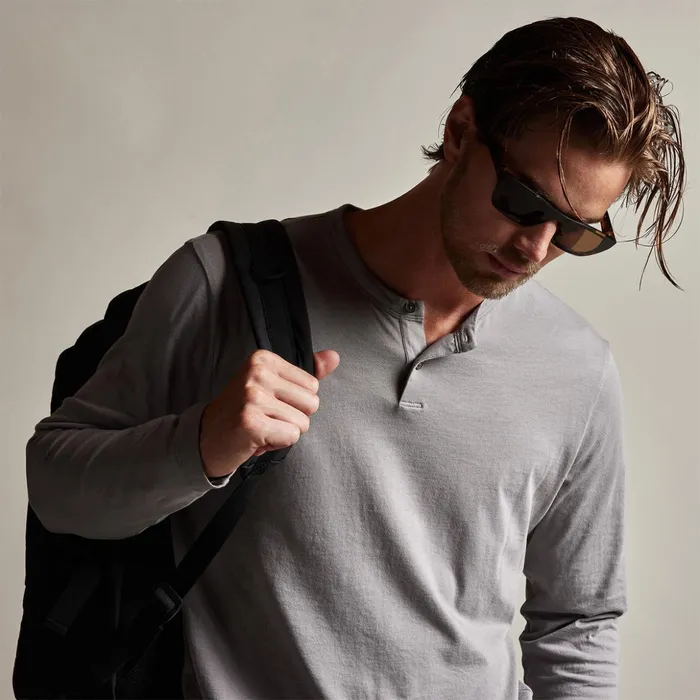 James Perse PolosNovelty Tops Brushed Lotus Henley Silver Grey 8211 Men