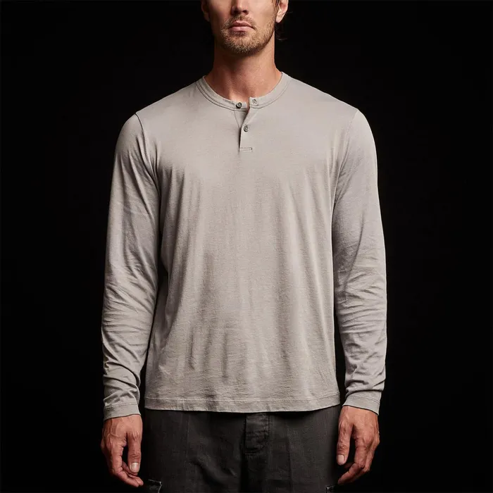 James Perse PolosNovelty Tops Brushed Lotus Henley Silver Grey 8211 Men