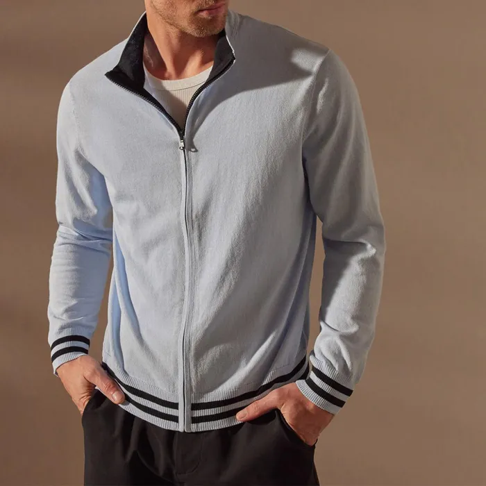 James Perse Sweaters Double Retro Striped Zip Up Cardigan Bleached Blueblack 8211 Men