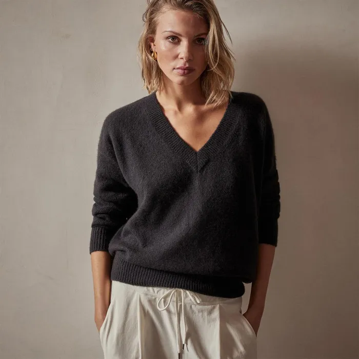 James Perse Sweaters Lightweight Cashmere V Neck Sweater Black 8211 Women