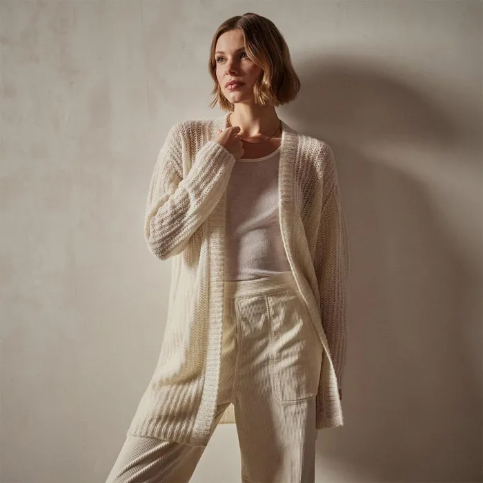 James Perse Sweaters Textured Cashmere Knit Cardigan Ivory 8211 Women
