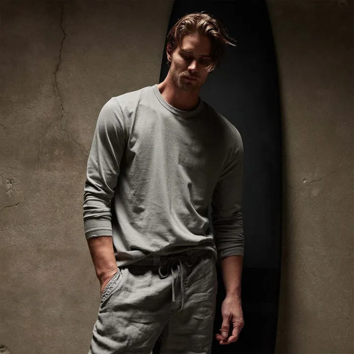James Perse TShirts Long Sleeve Crew Neck Silver Grey Pigment 8211 Men