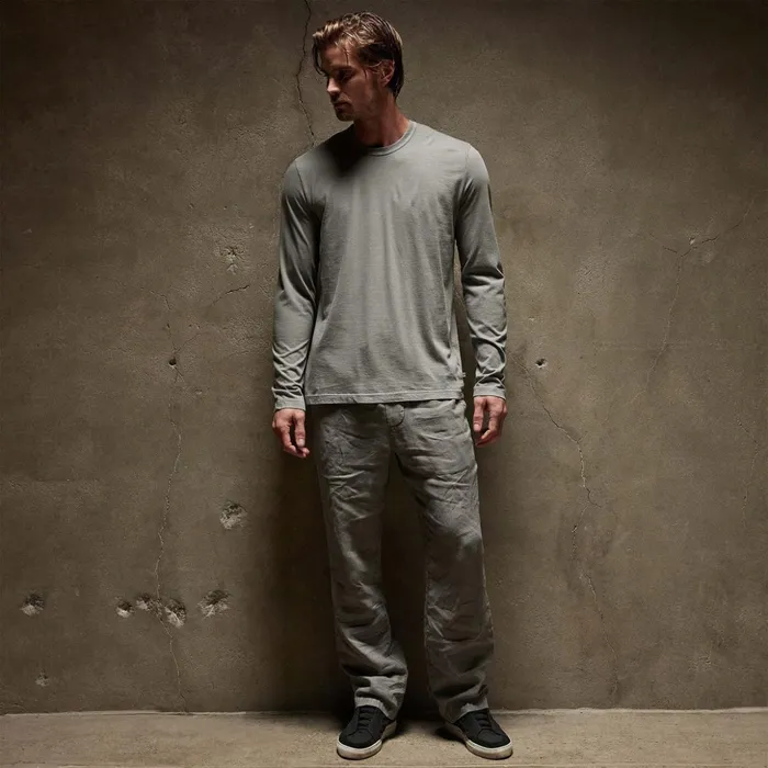 James Perse TShirts Long Sleeve Crew Neck Silver Grey Pigment 8211 Men