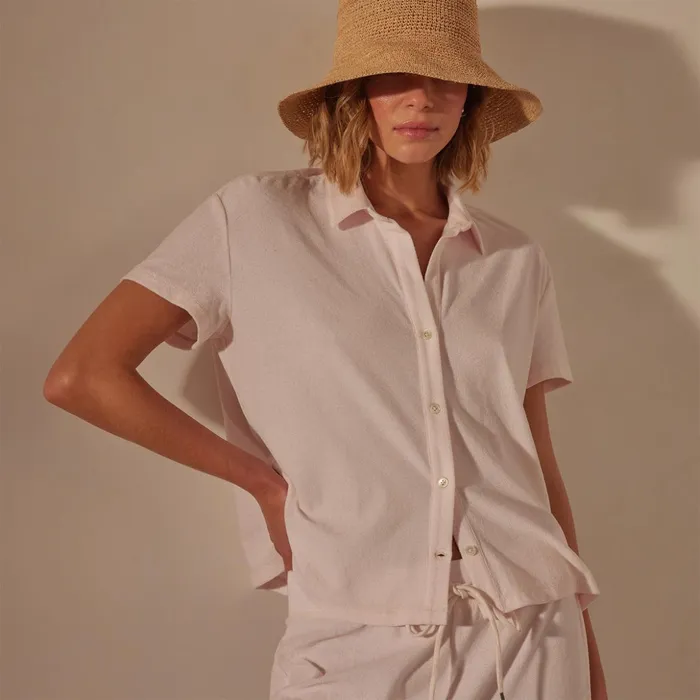 James Perse Tops Cotton Terry Placket Short Sleeve Zephyr 8211 Women