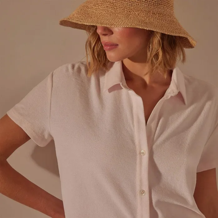 James Perse Tops Cotton Terry Placket Short Sleeve Zephyr 8211 Women
