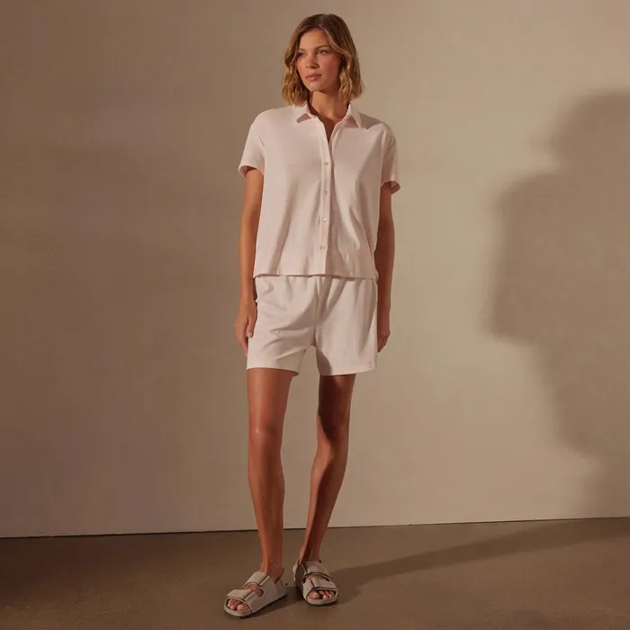 James Perse Tops Cotton Terry Placket Short Sleeve Zephyr 8211 Women