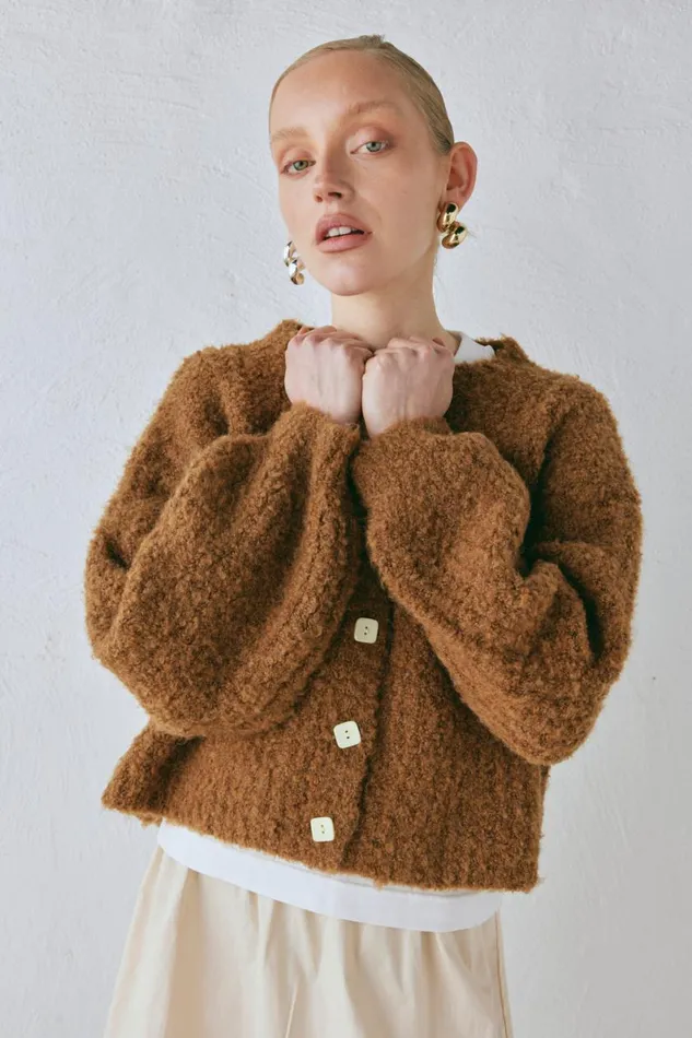 JumpersSweaters Women VRG GRL Elsie Knit Cardigan Copper JumpersSweaters Women VRG GRL Elsie Knit Cardigan Copper