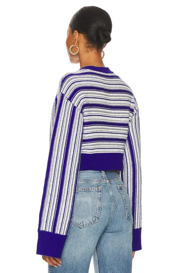 Kairi Cropped Stripe Crew Royal Blue and Ivory Women Lovers and Friends Sweaters and Knits