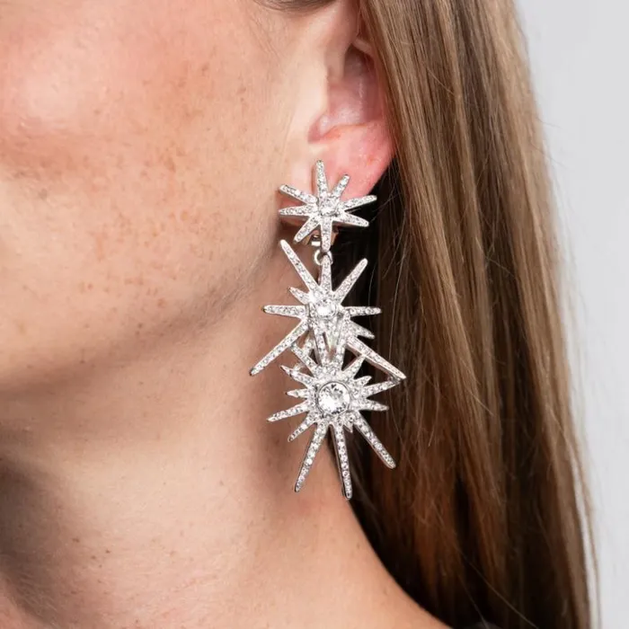 Kenneth Jay Lane Clear Crystal Earrings Women Three Starburst Pierced Earrings Kenneth Jay Lane Clear Crystal Earrings Women Three Starburst Pierced Earrings