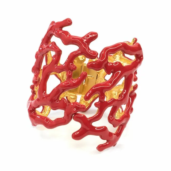 Kenneth Jay Lane Dark Color Bracelets Women Red Enamel Coral Branch Cuff