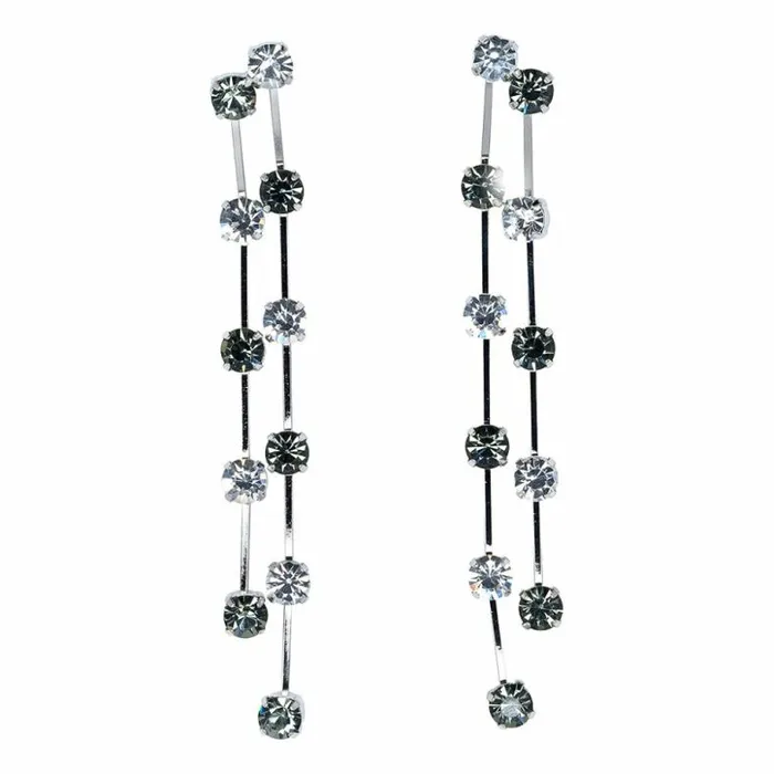 Kenneth Jay Lane Dark Color Earrings Women Black Diamond Double Row Earrings