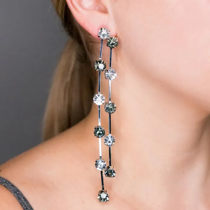Kenneth Jay Lane Dark Color Earrings Women Black Diamond Double Row Earrings