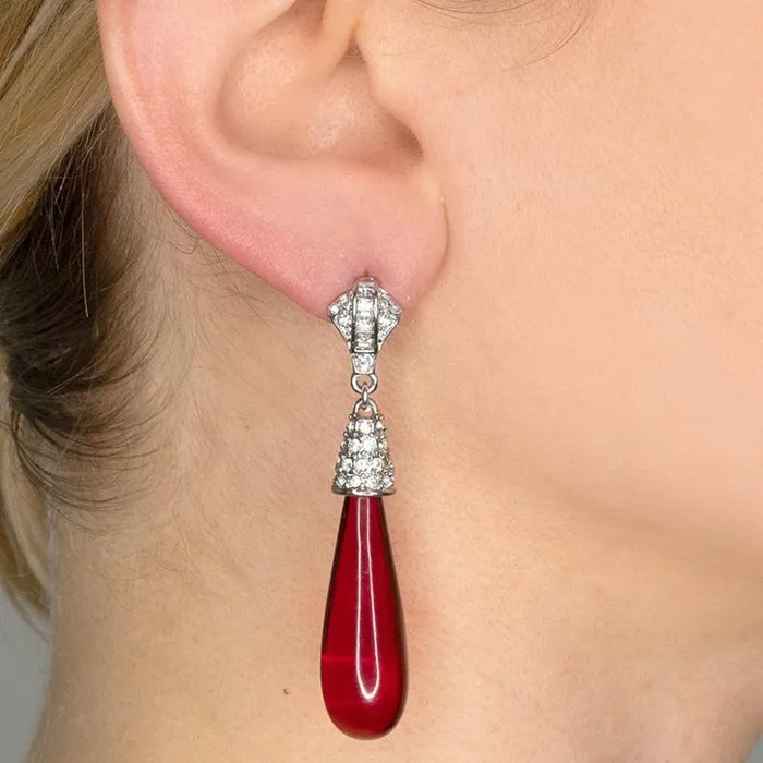 Kenneth Jay Lane Dark Color Earrings Women Ruby Art Deco Pierced Or Clip Earrings Kenneth Jay Lane Dark Color Earrings Women Ruby Art Deco Pierced Or Clip Earrings