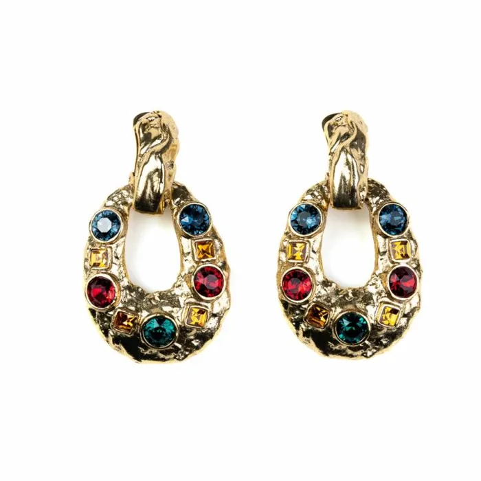 Kenneth Jay Lane Dark Color Gem Earrings Women Gemstone Oval Clip Earrings