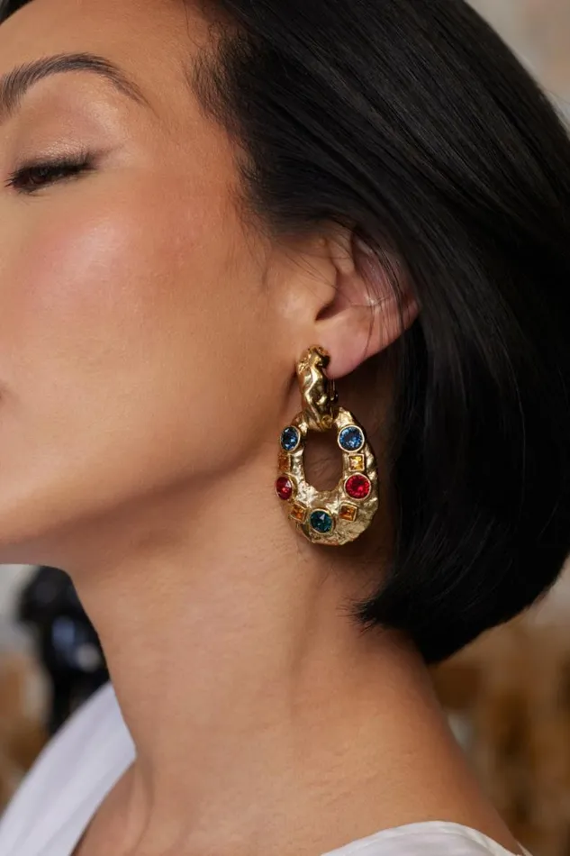 Kenneth Jay Lane Dark Color Gem Earrings Women Gemstone Oval Clip Earrings